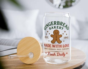 Vaso de 473 ml (16 oz) con diseño de pan de jengibre - Ideal para amantes de las galletas, un básico de la repostería, regalo para reposteros, regalo de Navidad, detalle navideño, vaso festivo