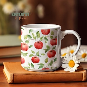 Watercolor Red Apple Mug - Back to School, Teacher Gift, Apple Orchard, Gardener Gift, Garden Party, Fall Vibes, Harvest, Autumn, Apple Mug