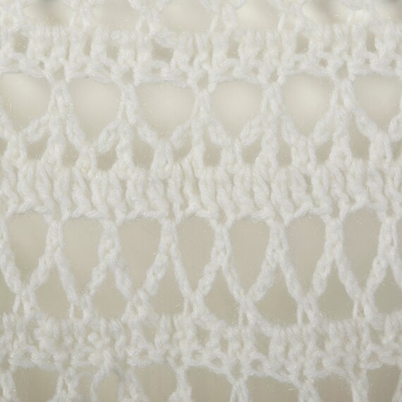 1970s White Open Crochet Shawl Crochet Wrap Fring… - image 8