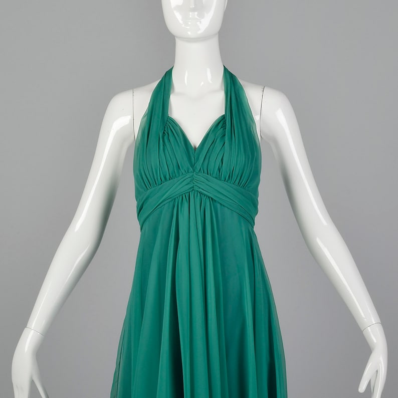 XXS Green Halter Dress Vintage 70s Theatre Costume Long Full Etsy