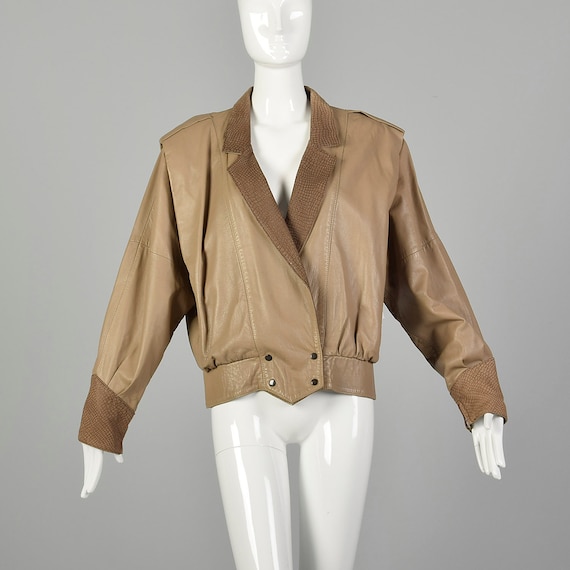 Small 1980s Leather Jacket Batwing Sleeves Oversiz