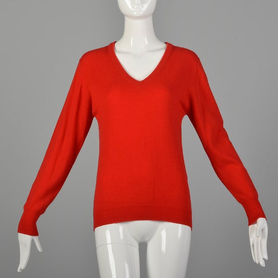 Small 1980s Red Sweater Cashmere Wool V-Neck Ligh… - image 10