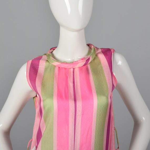 Medium 1960s Pink Stripe Jumpsuit Sleeveless Silk… - image 6