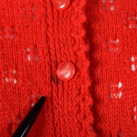 Medium Red Knit Cardigan Long Sleeve Button Up Vi… - image 9