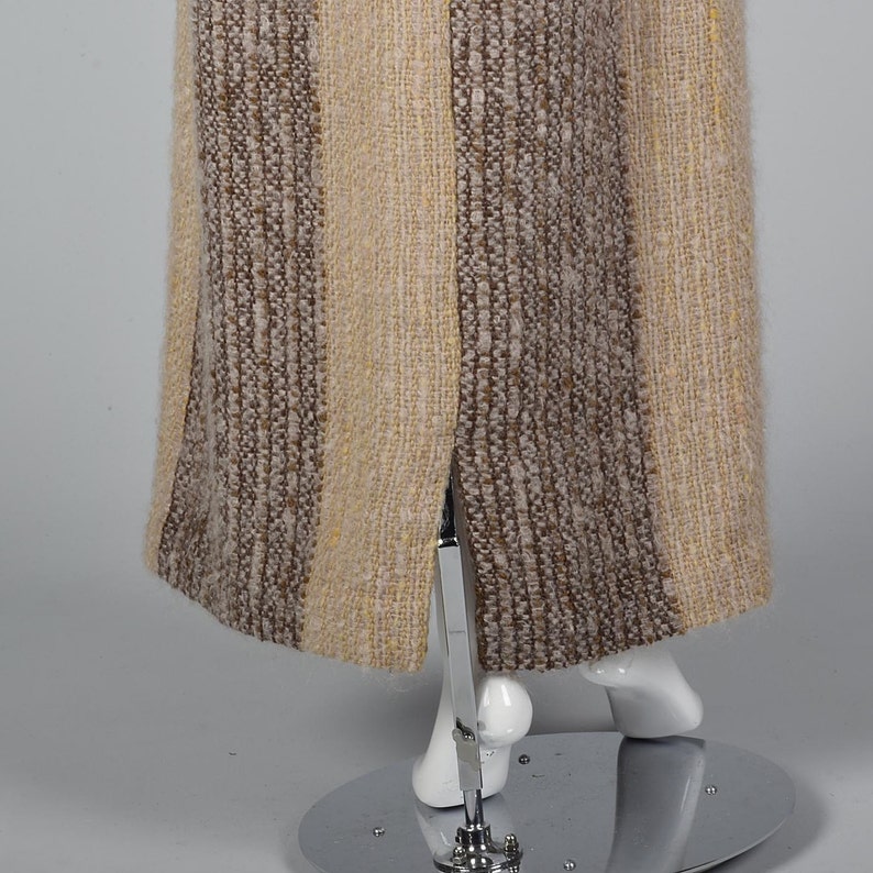 Small 1970s Tweed Maxi Skirt 70s Hippie Maxi Skirt Boho Maxi Skirt Wool Mohair Stripe Skirt Boucle Natural Brown Winter Vintage Maxi Sk