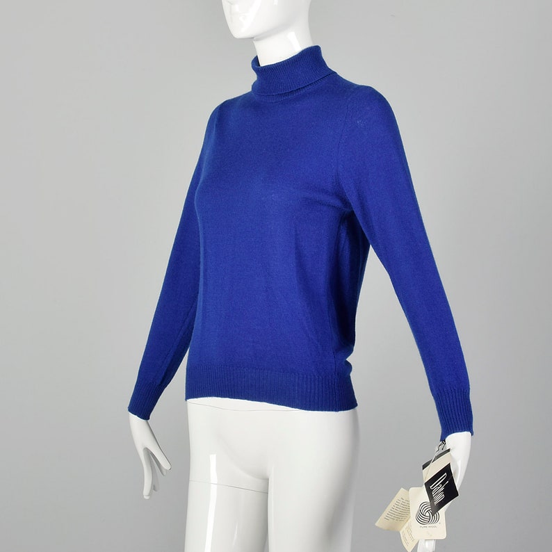 Small 1980s Blue Turtleneck Sweater Wool Knit Lightweight Long | Etsy