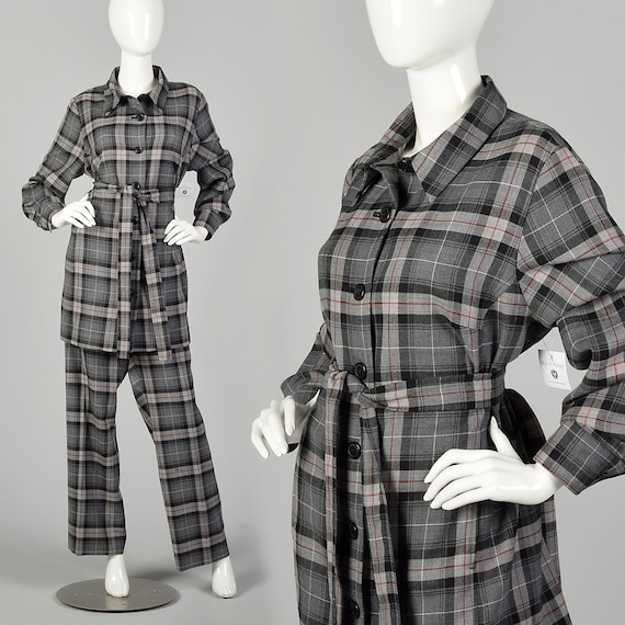 XXL 1990s Pendleton Pant Suit Plaid Tunic Top Gray
