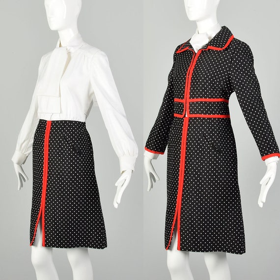 Medium 1970s Dress Jacket Ensemble Red Black Ivor… - image 4