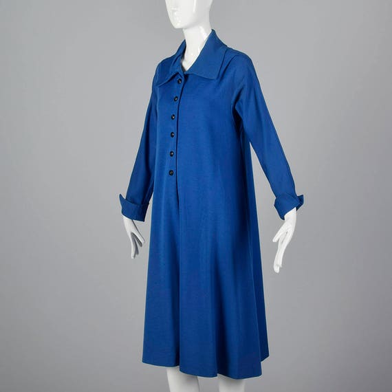 Small 1970s Blue Loose Winter Dress Long Sleeve D… - image 3