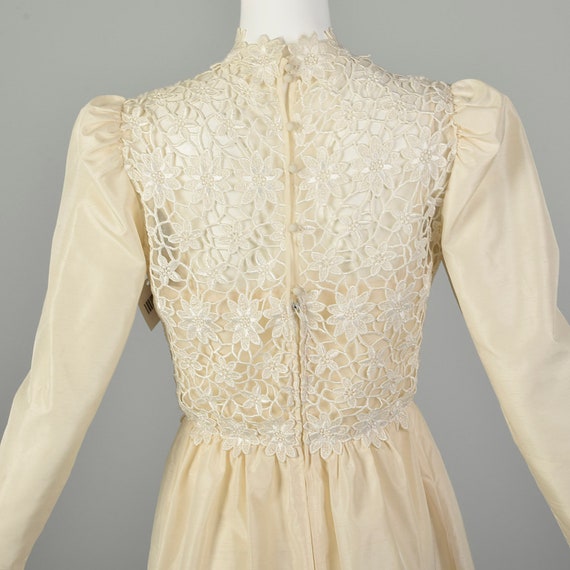 Small 1970s Rizkallah Dress Cream Long Sleeve Lac… - image 6