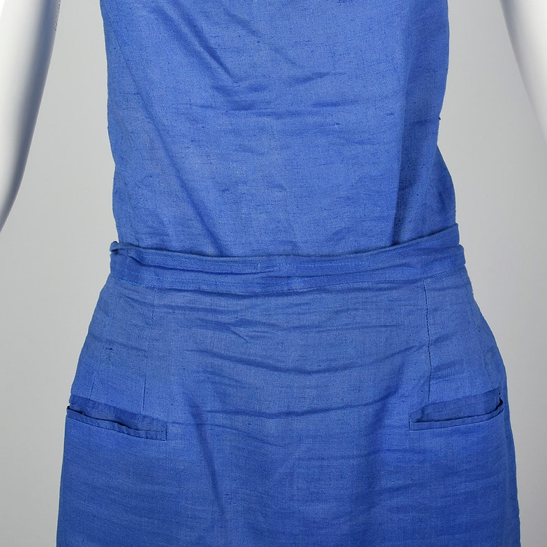 Large Blue Skirt Suit 1980s Three Piece Set Pencil Skirt Top Jacket Blazer Rhinestones Padded Shoulders