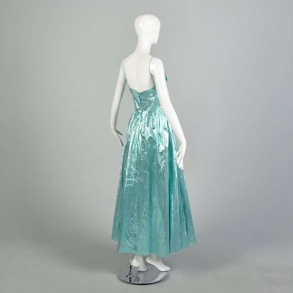 Small 1980s Aqua Sleeveless Pleated Shiny Prom Ma… - image 5