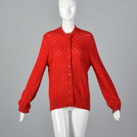 Medium Red Knit Cardigan Long Sleeve Button Up Vi… - image 1