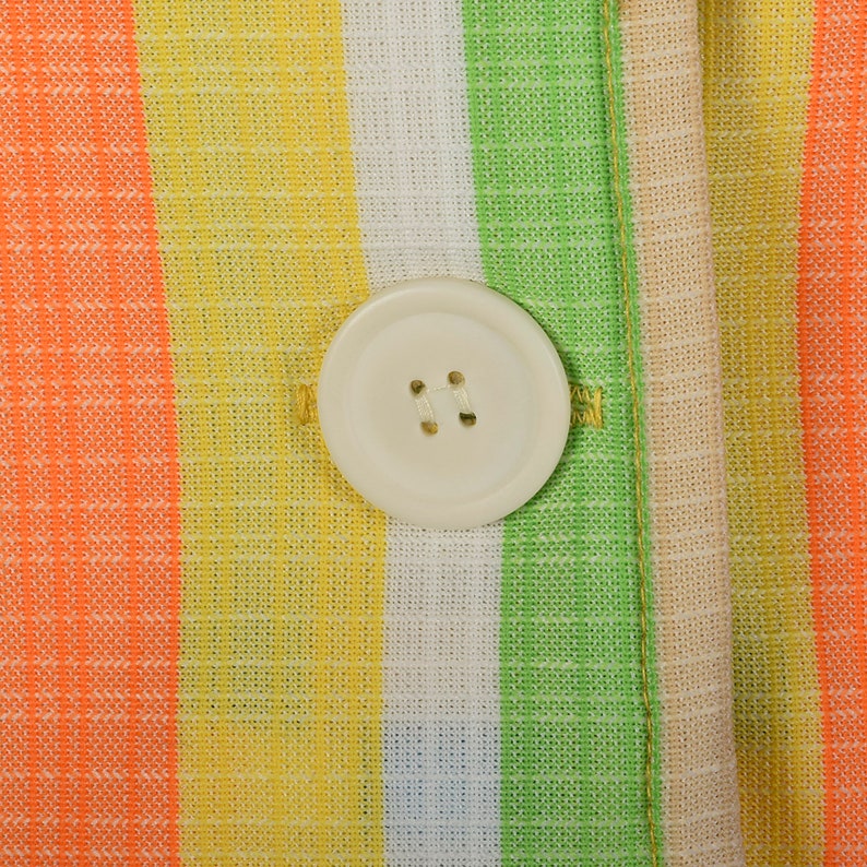 Small 1970s Rainbow Stripe Shirt Short Sleeve Button Down Casual Day Wear Patch Pockets Spring Summer 70s Vintage