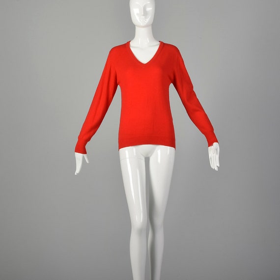 Small 1980s Red Sweater Cashmere Wool V-Neck Ligh… - image 4