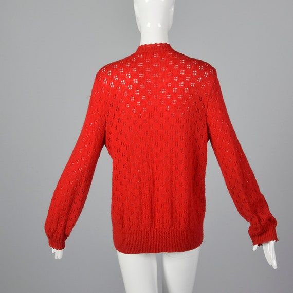 Medium Red Knit Cardigan Long Sleeve Button Up Vi… - image 3