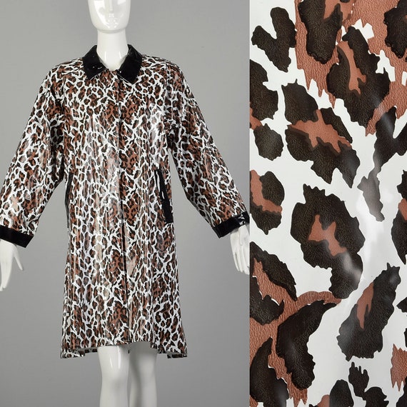 Medium 1980s Leopard Raincoat Cheetah Print Vinyl… - image 1