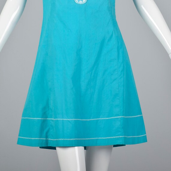 Small Turquoise Shift Dress Mirror Trim Embroider… - image 5