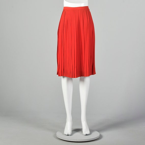 XS 1960s Red Rayon Skirt Vintage Light Weight Ple… - image 4