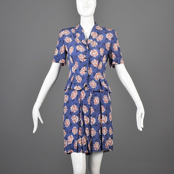 XS Separates Skort Blouse Floral Separates SummerOutfit Split Skirt Blouse Fitted Waist High Waist Pink Blue Short Sleeve