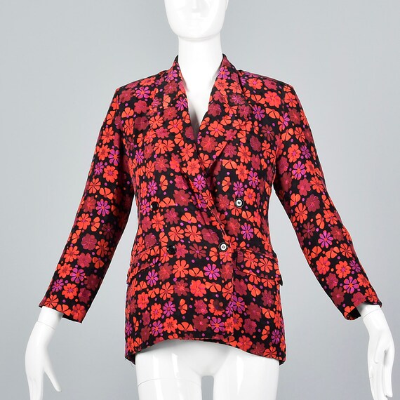 Small 1990s Floral Silk Blazer Vintage Mod Blazer