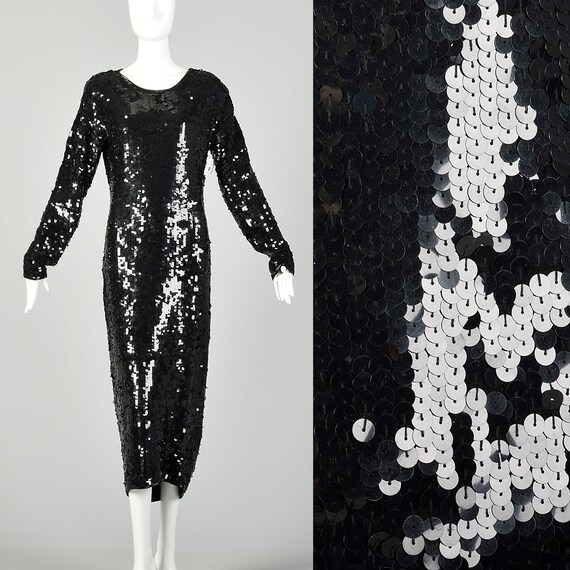 Large Black Sequin Sweater Dress Modest Long Sleev
