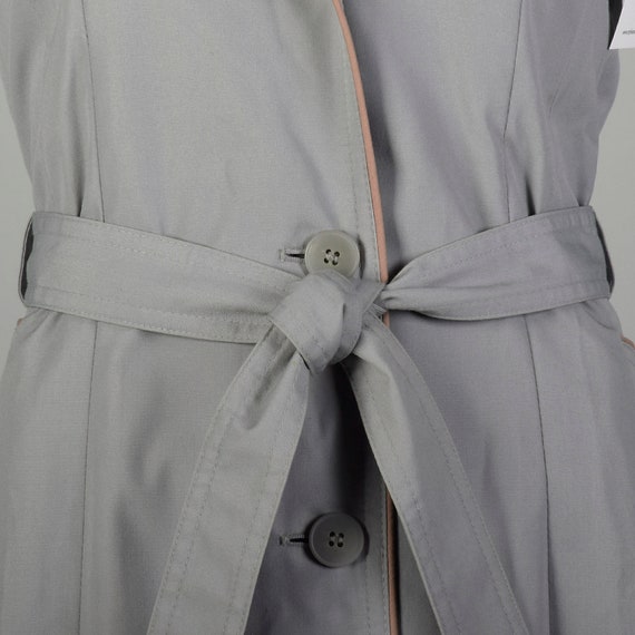 XS 1970s Trench Coat Grey Fitted Puff Sleeve Plea… - image 8