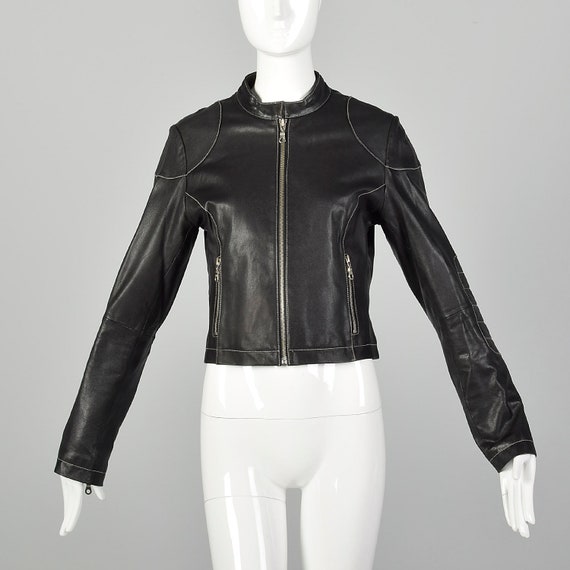 XS Wilsons 1990s Black Leather Jacket Moto Biker