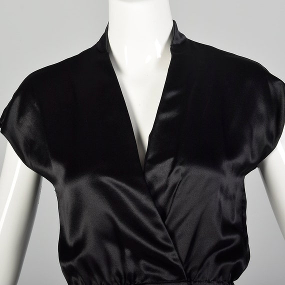 XS Black Top 1980s Satin Wrap Top Peplum Cross Ov… - image 5