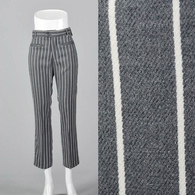 XS Grey Pants with White Stripe Belt Loops Welt Pockets Capri Le XS Grey Pants with White Stripe Belt Loops Welt Pockets Capri Le