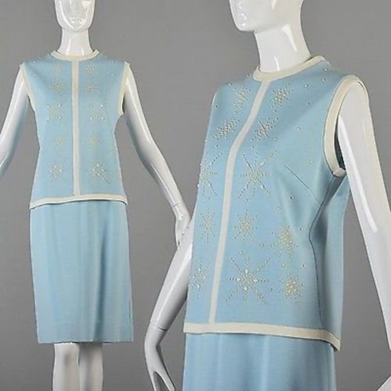 Medium 1960s Knit Suit 60s Skirt Suit Baby Blue K
