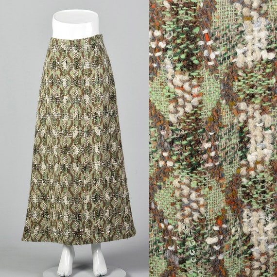Small Homemade Wool Tweed Maxi Skirt Unique Green