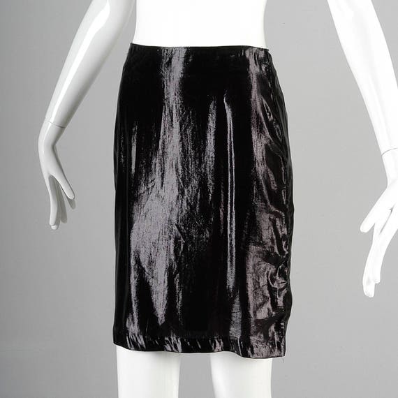 XS 1980s Mini Skirt 80s Shiny Black Skirt Metalli… - image 4