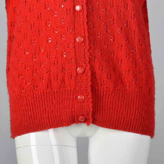 Medium Red Knit Cardigan Long Sleeve Button Up Vi… - image 6