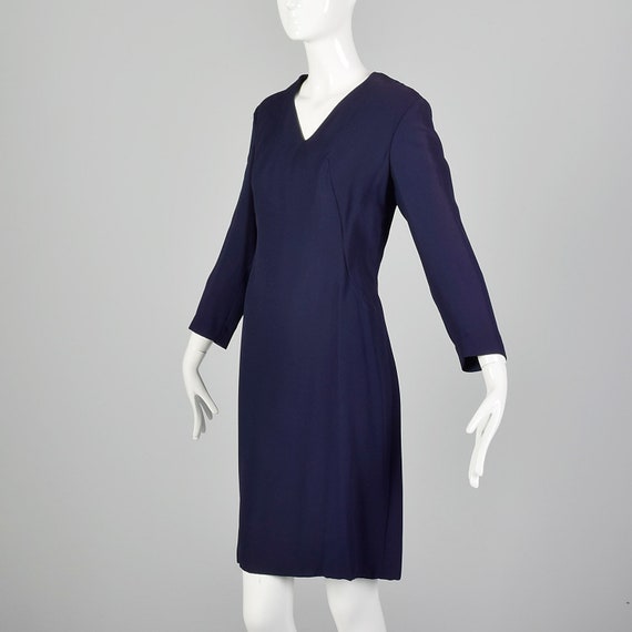 Small 1960s Shift Dress Vintage Navy Blue Dress C… - image 3