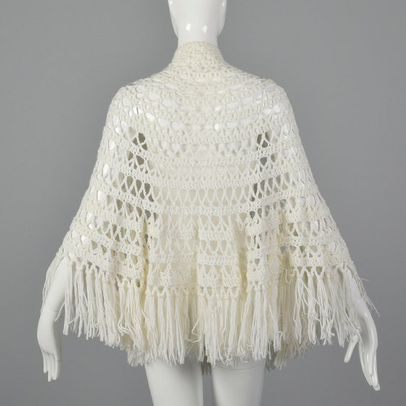 1970s White Open Crochet Shawl Crochet Wrap Fring… - image 2