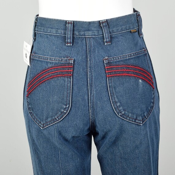 Small 1970s Jeans High Waisted Hippie Bell Bottom… - image 5