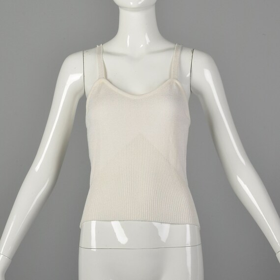 XS White Knit Camisole Tank Top 1980s Ribbed Knit