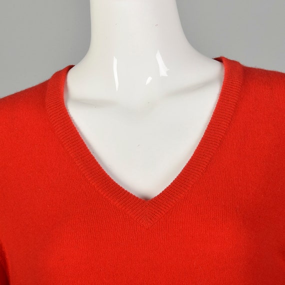 Small 1980s Red Sweater Cashmere Wool V-Neck Ligh… - image 5