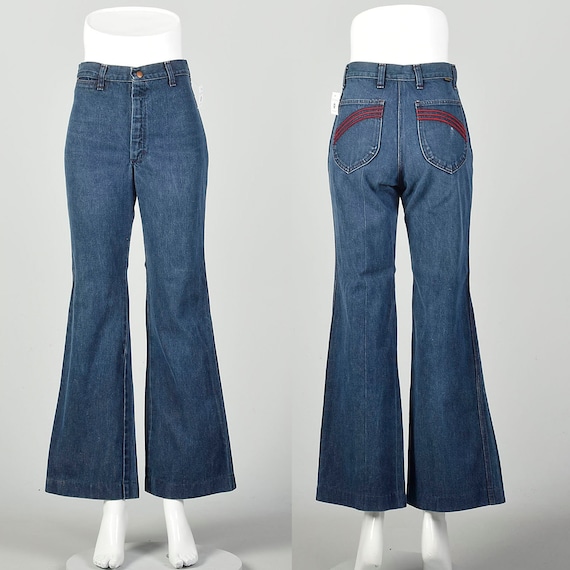 Small 1970s Jeans High Waisted Hippie Bell Bottoms Em… - Gem