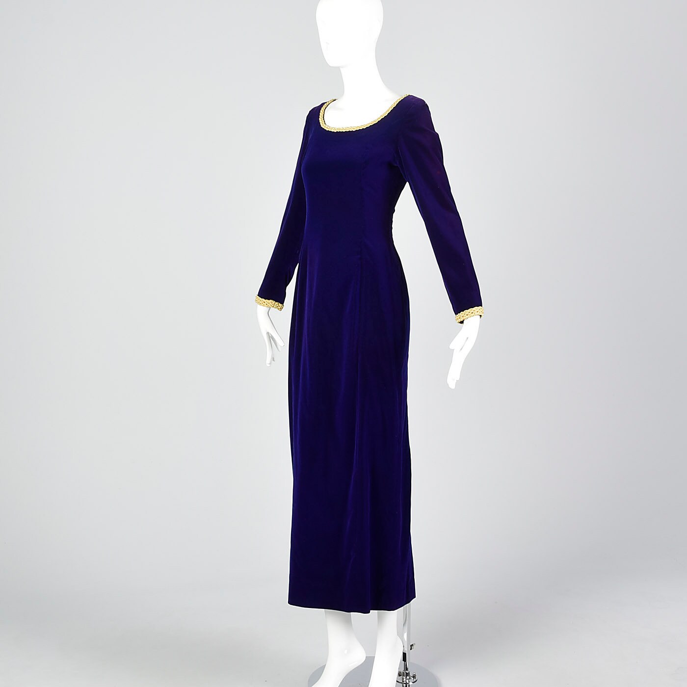 XS 1970s Dress Purple Velvet Maxi Dress Gold Trim Long Evening - Etsy