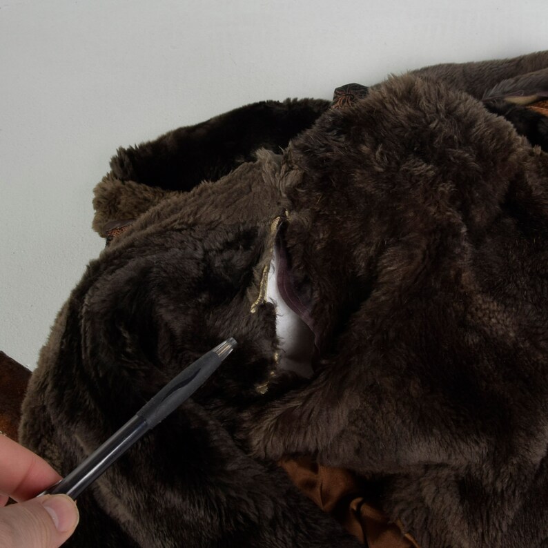 Small 1980s Coat Brown Leather Patchwork Oversized Fleece Lined 80s Jacket