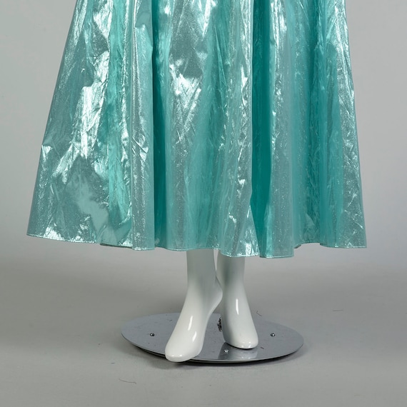 Small 1980s Aqua Sleeveless Pleated Shiny Prom Ma… - image 10