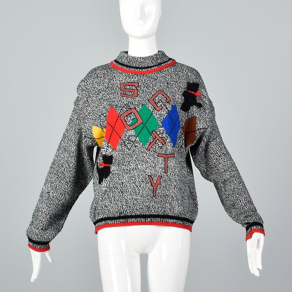 1980s Gray Red Polka Dot Sweater 80s Novelty Sweater Ugly Sweater Party 80s Hipster Sweater Vintage Crewneck Sweater Dotted