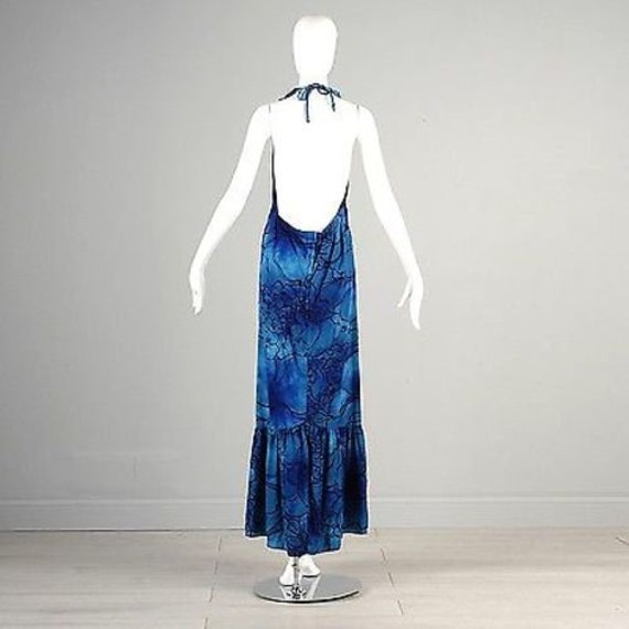 XS 1970s Maxi Dress 70s Halter Dress Blue Hawaiia… - image 3