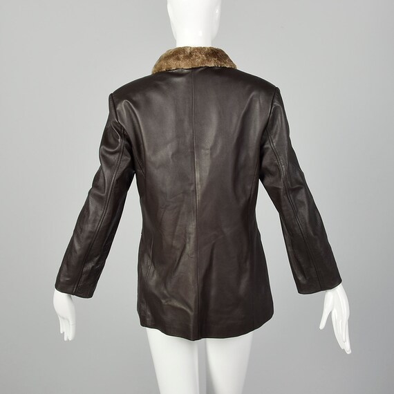 Small Leather Jacket Brown  Sheared Fur Collared … - image 3