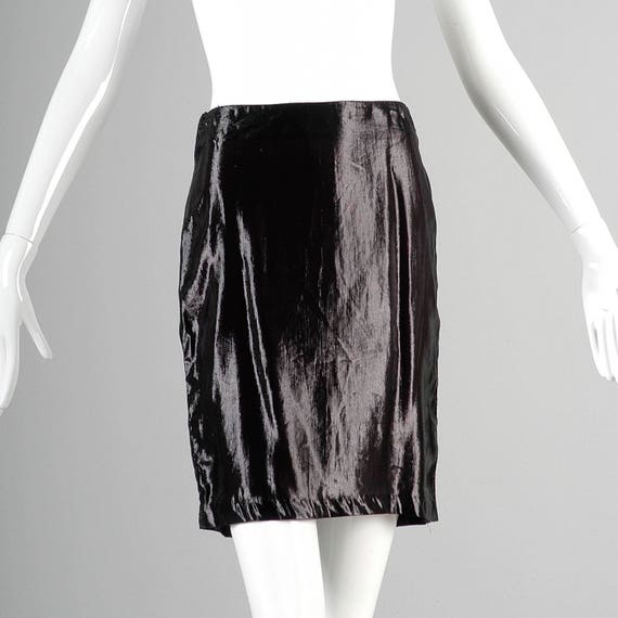 XS 1980s Mini Skirt 80s Shiny Black Skirt Metalli… - image 2