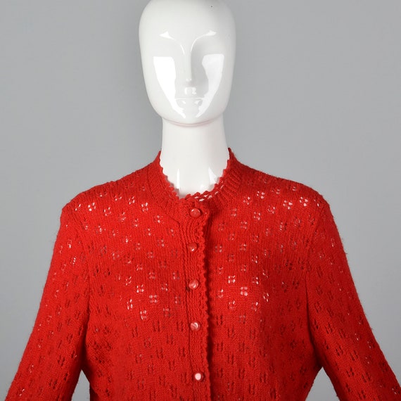 Medium Red Knit Cardigan Long Sleeve Button Up Vi… - image 4