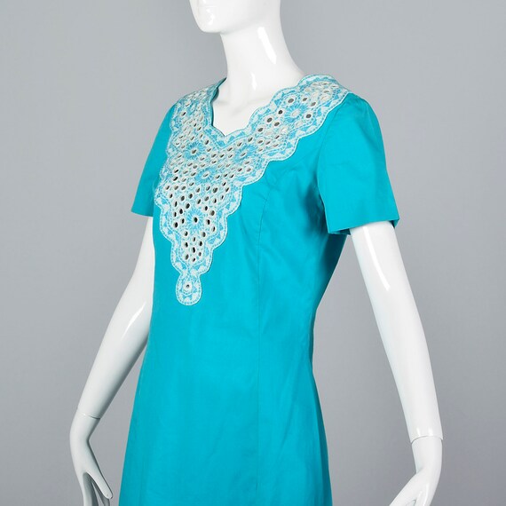 Small Turquoise Shift Dress Mirror Trim Embroider… - image 7