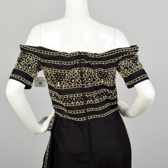 XL 1980s Jumpsuit Black Gold Beading Off Shoulder… - image 8